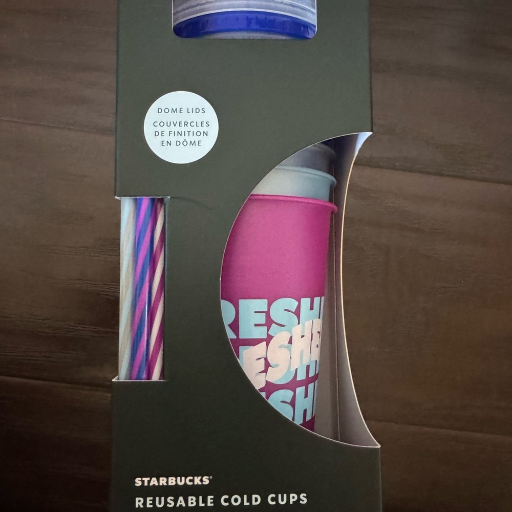 10 Starbucks Colorful Reusable Cold Cups with Dome Lids - Picture 5 of 7